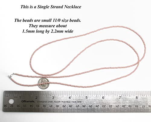 Pastel Pink Seed Bead Necklace, Thin 1.5Mm Single Strand Beaded Necklace #TOP2