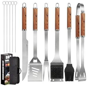 Onalix Grillbesteck Set, 11-teilig Edelstahl Grill Zubehör Set mit Aufbewahrungskoffer, Hochwertiger BBQ Grillutensilien Set für Garten und Camping, Professionelle Grillzubehör für Männer Frauen