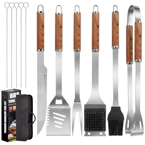 Onalix Grillbesteck Set, 11-teilig Edelstahl Grill Zubehör Set mit Aufbewahrungskoffer, Hochwertiger BBQ Grillutensilien Set für Garten und Camping, Professionelle Grillzubehör für Männer Frauen