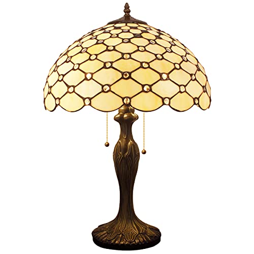 Tiffany Table Lamp Stained Glass Bedside Lamp for Living Room Bedroom 24" Tall Farmhouse Industrial Metal Base Large Cream Pearl Bead Retro Desk Light Memory Lamp Sympathy WERFACTORY LED Bulb Better Tiffany Table Lamp Stained Glass Bedside Lamp for Living Room Bedroom 24" Tall Farmhouse Industrial Metal Base Large Cream Pearl Bead Retro Desk Light Memory Lamp Sympathy WERFACTORY LED Bulb Better