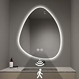 Espejo de baño LED irregular, espejo de baño ultra transparente con luces de sensor automático, antivaho, regulable y ajuste de temperatura de color, espejo de tocador LED para pared, retroiluminación