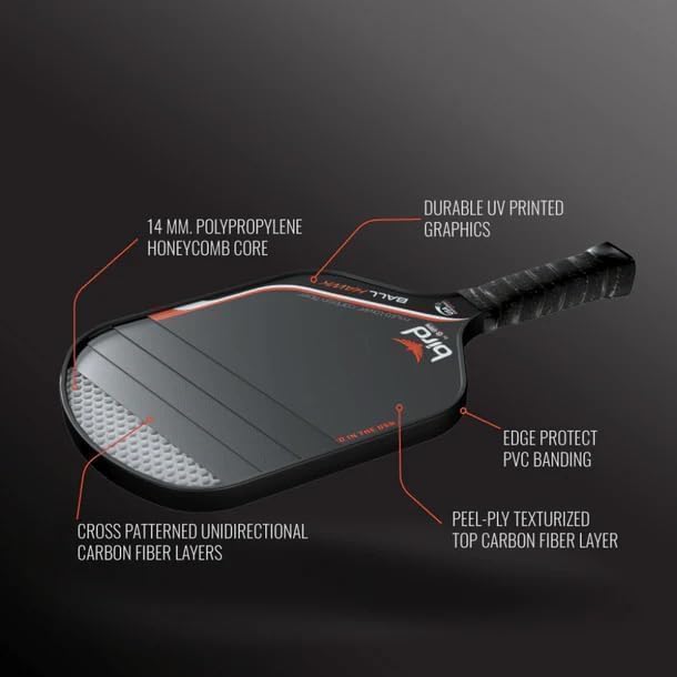 Miniatura 3 de Bird Pickleball by Grip6 - Ball Hawk - Classic - Carbon Fiber Pickleball Rackets for Adults - Pickleball Paddle - Made in The USA