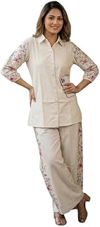 Harexen Women Co Ords Set Cotton Linen Shirt and Palazzo Co Ord Set for Women Stylish with Printed Sleeve and Side Panel D... Price In India