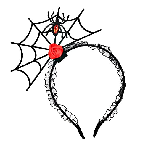 Diadema de tela de araña negra y roja para Halloween, tocado de araña, tocado para festivales, tocado de cosplay, aro de encaje para mujer, accesorio de fiesta de disfraces