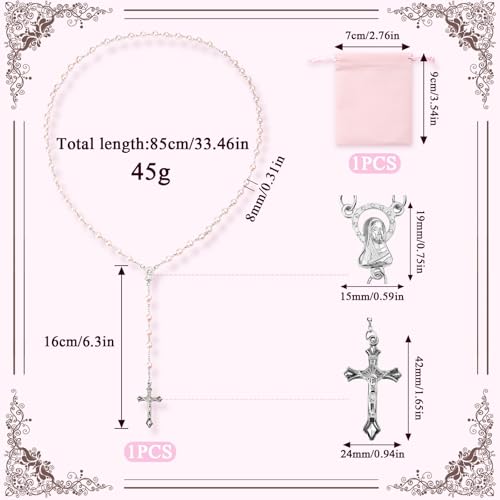 KGGZKG Rosenkranz Kette Katholisch Bibel Gebetskette Christlich Rosa Rosary Necklace Rosenkranz Evangelisch mit Retro-Kreuz für Taufe Kommunion Hochzeit Kommunion Party