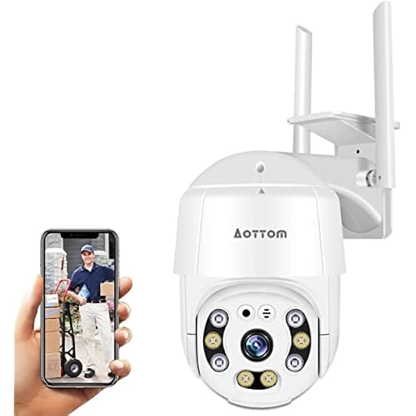 Zewnętrzna kamera monitorująca, 1080P WLAN IP kamera outdoor PTZ kopułowa, kamera bezpieczeństwa z czujnikiem ruchu, widoczność w nocy 40 m, 2-drożne audio, wodoszczelność IP66, aplikacja YI Lot