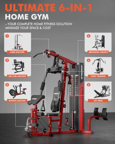 Image of Mikolo Home Gym, Workout Station with 150LBS Weight Stack, Multifunctional Home Gym Equipment, Exercise Equipment for Full Body Strength Training
