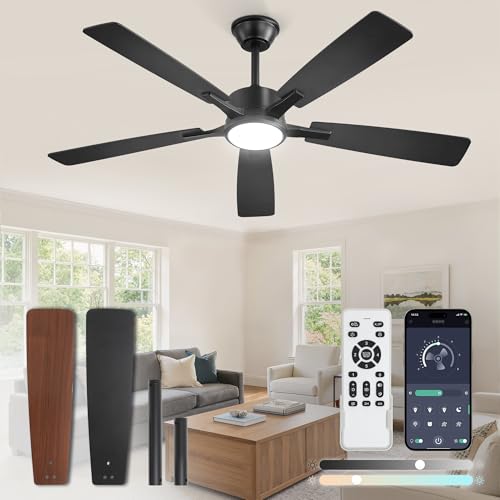 Fanbulous 52 Inch Ceiling Fans with Lights and Remote, Stepless Color Temperature Change & Dimmable 20W LED Ceiling Fan, 6 Speeds Reversible Quiet DC Motor for Bedroom, Living Room, Apartment, Black