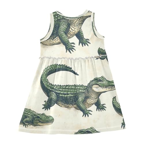 Girls Summer Dress Sleeveless Dress Alligator Pattern Print Design Girls Sundress 2-8 Years2