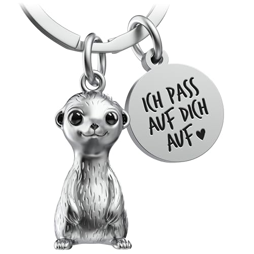 FABACH Erdmännchen Schlüsselanhänger Sammy mit Gravur - Liebe Glücksbringer für Beste Freundin oder Partner - Ich pass auf dich auf