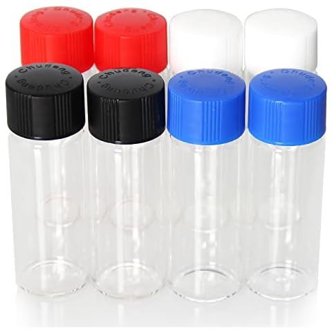 8 Pcs 20ml Glass Vials with Screw Caps, 4 Colors Caps, Clear Glass Vials, Leak-Proof Glass Bottle Cover