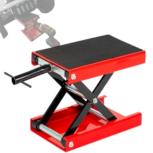 Image of SUNROAD 1100 lb Motorcycle Scissor Lift Jack, Compact Quick Lift Stand for Dirt Bikes, ATVs & Scooters, Center Jack for Home Garage & Track Maintenance, Red