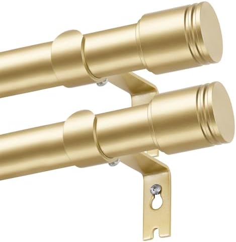USFOOK 2 Stück Gardinenstange Gold 80 bis 218 cm, Vorhangstange Metall | 25 mm VerstellbareGardinenstange für Fenster, Vorhangstangen aus Metall, mit Zylindrischen Endstück, für Sc