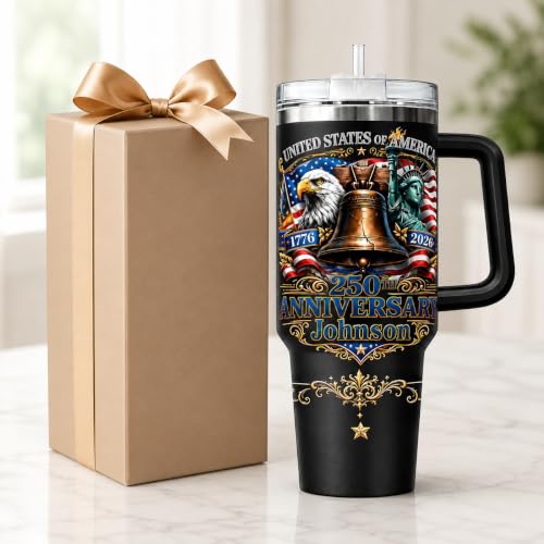 Image of Personalized 250th Anniversary Of America Tumbler - Custom Patriotic USA Flag 1776-2026 Gifts - US Eagle Freedom Tumbler 40oz A19 - American Flag Independence Celebration Gifts For Men, Women