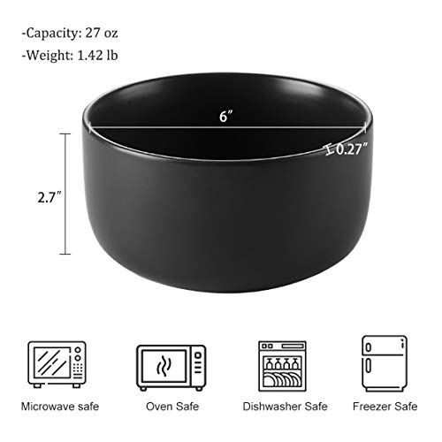 Monamour 27 Oz Matte Ceramic Bowl, Porcelain Bowl For Cereal, Rice, Soup, Oatmeal, Pasta, Salad,Set Of 3 (Black) #TOP1