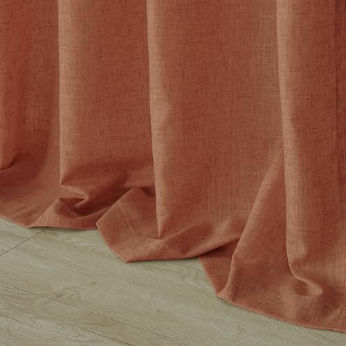 Cortinas para Salas Modernas Bohemian-Vorhänge für Wohnzimmer, mit Rückenlasche, Boho-Stil, Leinen, halbtransparent, Terrakotta-Vorhang, 228 cm lang, 2 Paneele, Cooles, maximalistisches Rost-Dekor