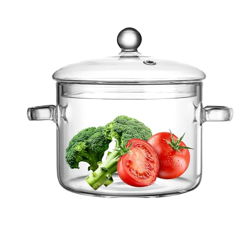 Clear Glass Safe Borosilicate Pans Simmer Pot for Stove, Potpourri Cooking Saucepan with Cover, for Soup, Milk, Baby Food,Fruit and Spices 1.5L/ 50 FL OZ,Saucepan Pots for Stove Top Small Soup Pan