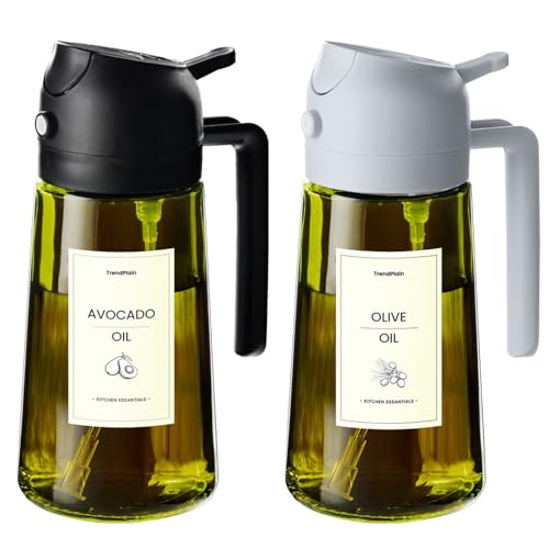 TrendPlain - 470ml Öl Sprühflasche - 2 in 1 Ölspender und Ölsprüher - Ölspray mit Etiketten - Küchen Gadgets für Kochen, Salat und Grill - mit lichtschützendem Design - Schwarz & Aschgrau TrendPlain - 470ml Öl Sprühflasche - 2 in 1 Ölspender und Ölsprüher - Ölspray mit Etiketten - Küchen Gadgets für Kochen, Salat und Grill - mit lichtschützendem Design - Schwarz & Aschgrau