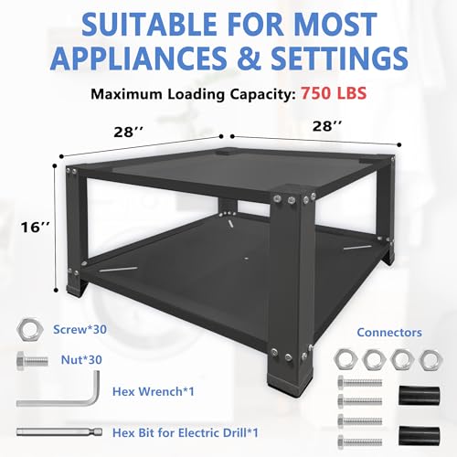 Royxen Washer and Dryer Pedestals 16\" Height, Laundry Pedestal Universal Fit 800lbs Capacity, Washing Machine Base Stand Dryer Base Platform Heavy Duty with 28\" Wide, Black