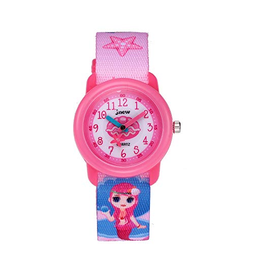Toddler Girls Kids Children Watch,3D Cute Cartoon Breathable Fabric Band Japanese-Quartz Wristwatches Time Teacher Gifts Watches for Kids Girls Toddlers (Mermaid)2