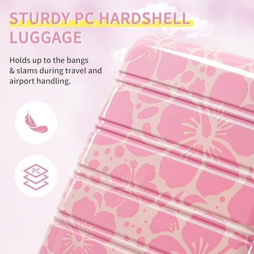 Merax Luggage Sets 3 Piece, Hardside Suitcase Set with Spinner Wheels, Lightweight Printing Luggage Carry on,20+24+28 IN,Pink - 2