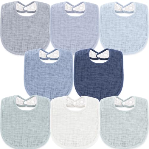 Image of Susurration Muslin Baby Drool Bibs 6Pack Soft Square Adjustable Baby Bandana Bibs for Unisex Girls & Boys