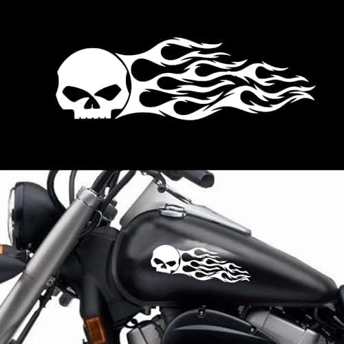 Image of AG- Skull Flame Sticker Set, 2-Piece Vinyl Decals for Car Motorcycle Tank Vinyl Racing Sports Flame Stripe Decal (White)
