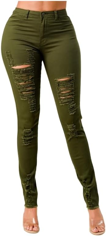 LOVER BRAND FASHION Women's High Waisted Stretchy Colored Distressed Skinny Jeans - Multiple Colors Pants