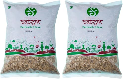 Image of S Siddhagiri's SATVYK THE HEALTH re STORE Organic Bajra (1kg) - Unpolished Pearl Millet | Desi Bajri | Gluten Free Bajra | High Plant Protein & Fiber Rich Desi Bajra Grain (Pack of 2)