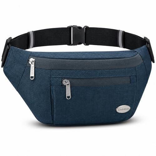 Entchin Fanny Pack for Women Men,Crossbody Belt Bag with 4-Zipper Pockets,Adjustable Waist Bag Pack,One of the Most Popular Travel Essential Gifts for Walking,Traveling,Cycling and Shopping, Blue,