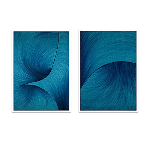 Art mural impression bleu soie moderne : lot de 2 affiches abstraites 50x70cm sans cadre pour salon