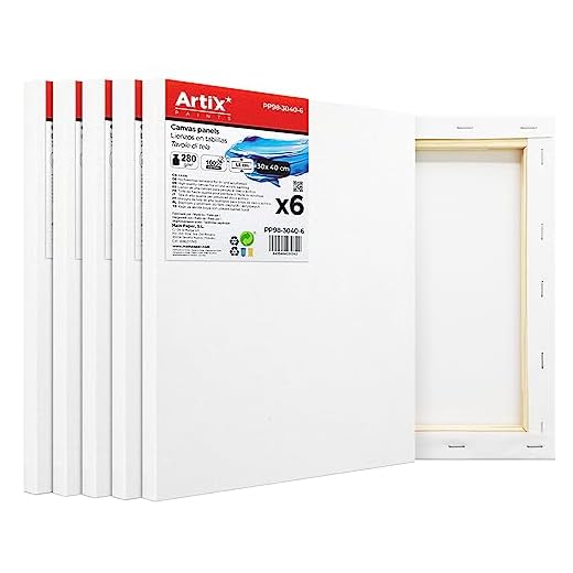 ARTIX - Set de 6 Lienzos para Pintar 30x40x1.5 cm, Paneles Imprimados, 100% Algodón, Lienzos Preestirados para Pintura Acrílica, Con Bastidor de madera, para Artistas Profesionales o Principiantes