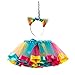 BESTOYARD Faldas de tutú arcoíris en capas de niñas pequeñas con diadema de cuerno de unicornio para fiesta de cumpleaños en cenefa Juego de falda de coral cuento de medio cuerpo Talla S