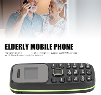 Unlocked 2G GSM Mini Phone for Seniors, Small Mobile with 0.66 Screen, Dual SIM, Large Buttons, Bluetooth & Multi Language Support (350mAh) (Black)