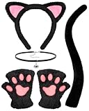 QLINLEAF Black Cat Costumes Set Cat Ears Headband Gloves Tail for Women Halloween Cosplay