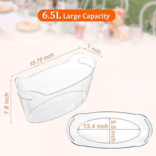 6.5L Ice Bucket 2 Pack Ice Buckets for Parties, Beverage Tub for Cocktail Bar with Handle, Drink Cooler for Wine Beer Champagne, Clear Ice Bucket with Scoop for Mimosa Bar Drink Chiller