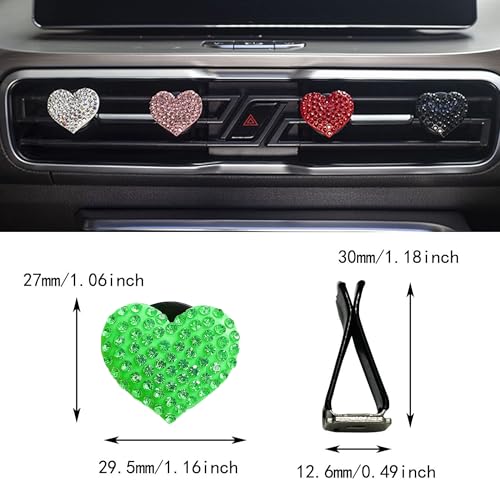 Image of Car Bling Air Vent Clips, 2 Pcs Bling Heart Charm Air Conditioning Outlet Clip, Crystal Rhinestone Accessories, Car Interior Decoration Cute Accessories for Women Girls (Green, Vanilla)