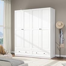 Armoire Wardrobe Closet with Drawers 74" Bedroom Closet for Hanging Clothes, White Wardrobes Closets with Doors, Modern Armoire Cabinet with ShelvesWhite, 63"