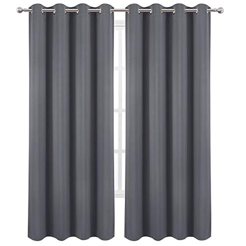 Image of LEMOMO Blackout Curtains 52 x 84 Inch Long Grey Curtains Set of 2 Panels Thermal Insulated Room Darkening Curtains for Bedroom