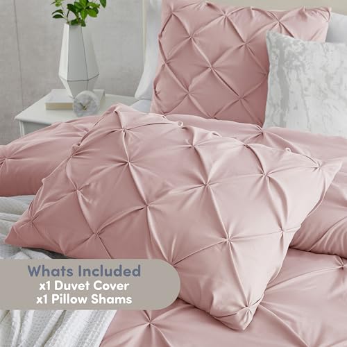 Image of Nestl Twin Duvet Cover Set Peach Beige - Soft Double Brushed Duvet Set with Button Closure & Corner Ties, 2 Piece Luxurious Pinch Pleated Duvet Cover Set 68x90 Inches with 1 Pillow Sham