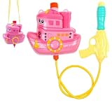 Mochila Lançadora de Água Infantil Rosa e Azul - Barco Esguicha Água 20cm Bombeamento Manual - Brinquedo de Verão para Praia e Piscina - Menina e Menino
