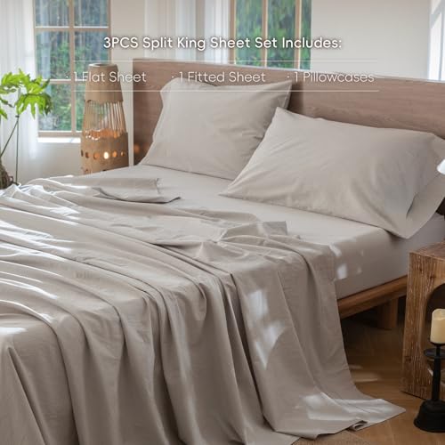 Image of MooMee Sheet Set 100% Washed Cotton Linen-Like Extra Deep Pocket Twin | Relaxed Linen-like Texture. Soft, Breathable & Lightweight Comfort. 15-19 inch Extra Deep Pocket with All-around Elastic