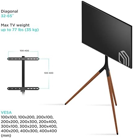 ONKRON TV Stand Height Adjustable - Wooden TV Easel for 32-65 inch TV max VESA 400x400 up to 35 kg Tripod TV Stand Black