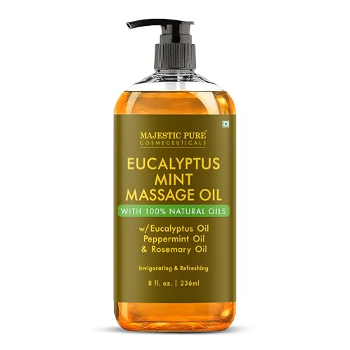 Image of MAJESTIC PURE Eucalyptus Mint Massage Oil for Massage Therapy - Refreshing, and Relaxing - Natural Oils with Eucalyptus Essential Oil - for All Skin Types - Men and Women Massage Lotion- 8 fl oz