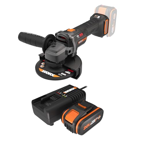 PACK WORX NITRO Meuleuse d'Angle sans Fil Brushless 20V WX814.9 + Batterie 4Ah, chargeur rapide, disque 125 mm, 8600 tr/min, Multimatériaux, capot de protection, Disque de meulage pour métal