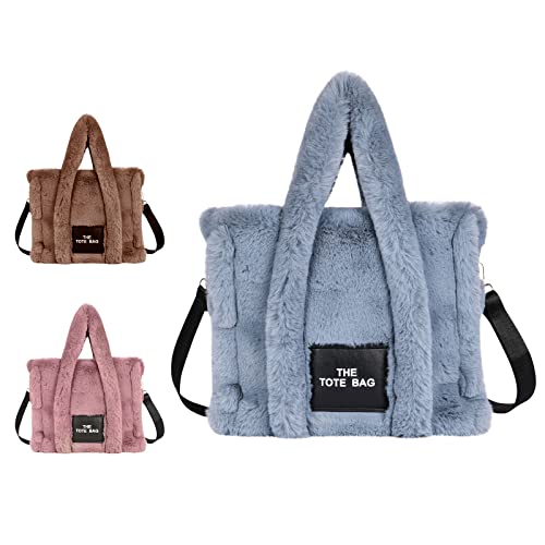Aucuu Plüsch Tragetasche, Flauschige Tragetasche mit Reißverschluss, Schultertasche, Große Kapazität Umhängetasche, Verstellbarer Schultergurt, für Frauen für Einkaufen, Schule, Reisen, Arbeit