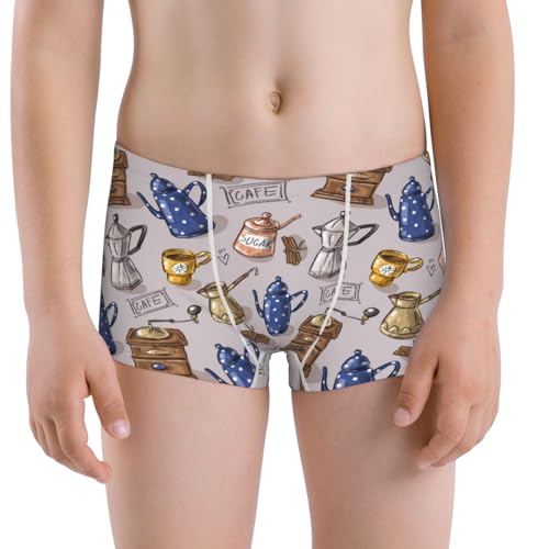 Boys' Cotton Boxer Brief Soft Underwear-Antique Vintage Teapot Coffee Grinder