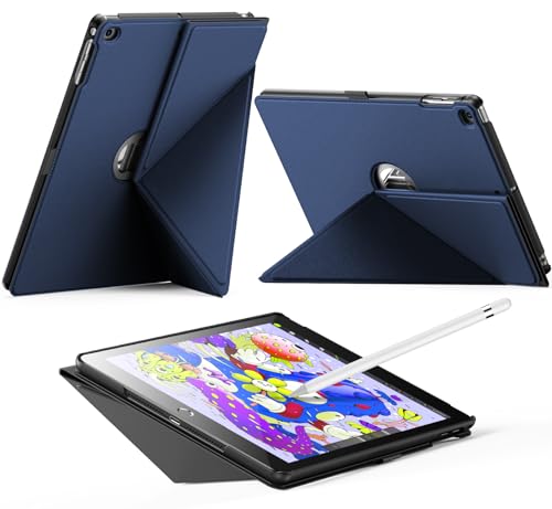 INFILAND Custodia a libro per iPad 9/8/7a generazione 10,2 pollici (2021/2020/2019) con portapenne, supporto pieghevole orizzontale e verticale, custodia per iPad 9/8/7 (blu scuro)