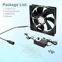 120mm PC-Lüfter, 12V Gehäuselüfter mit Netzstecker & stufenlosem Drehzahlregler (2750 RPM) - Leiser, leistungsstarker Lüfter für Computer, Server, Gaming-PC,AV Kabine,Router – Ansicht 8