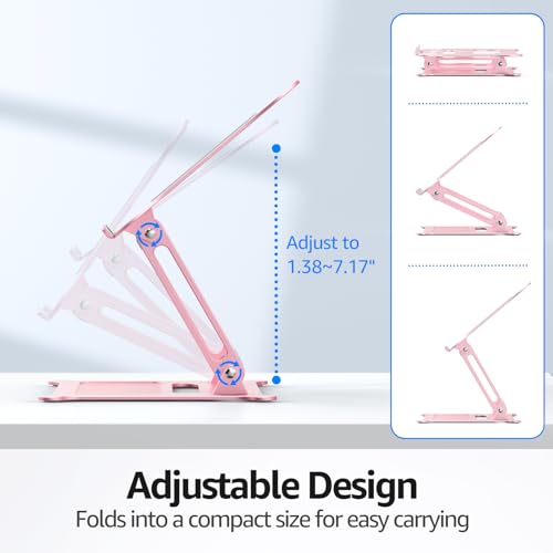 urmust Laptop Notebook Stand Holder, Ergonomic Adjustable Laptop Stand Riser Portable with Heat-Vent Compatible with MacBook Air Pro, Dell, HP, Lenovo Light Weight Aluminum Up to 15.6" (Rose Gold) - Image 2